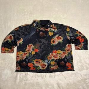 Ali Miles Stunning Floral Blouse Women's XL Box Asymmetrical Soft Stretch Drape